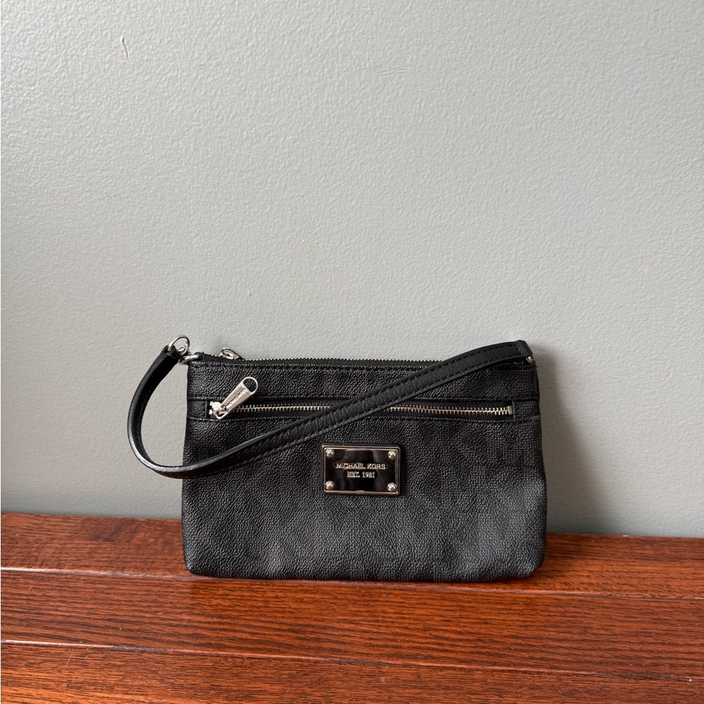 Michael Kors Black Wristlet with Silver Accents